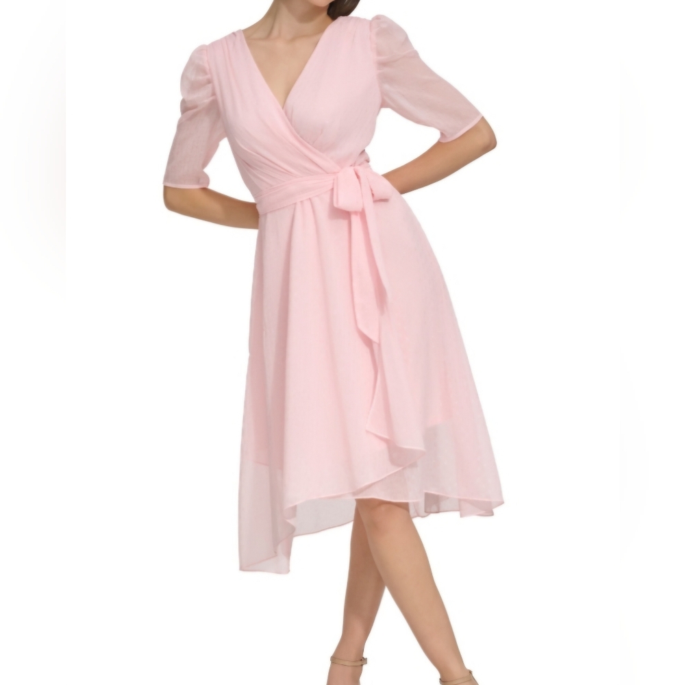 Tommy Hilfiger Glitter-Dot Puff-Sleeve MIDI Dress - Ballerina Pink